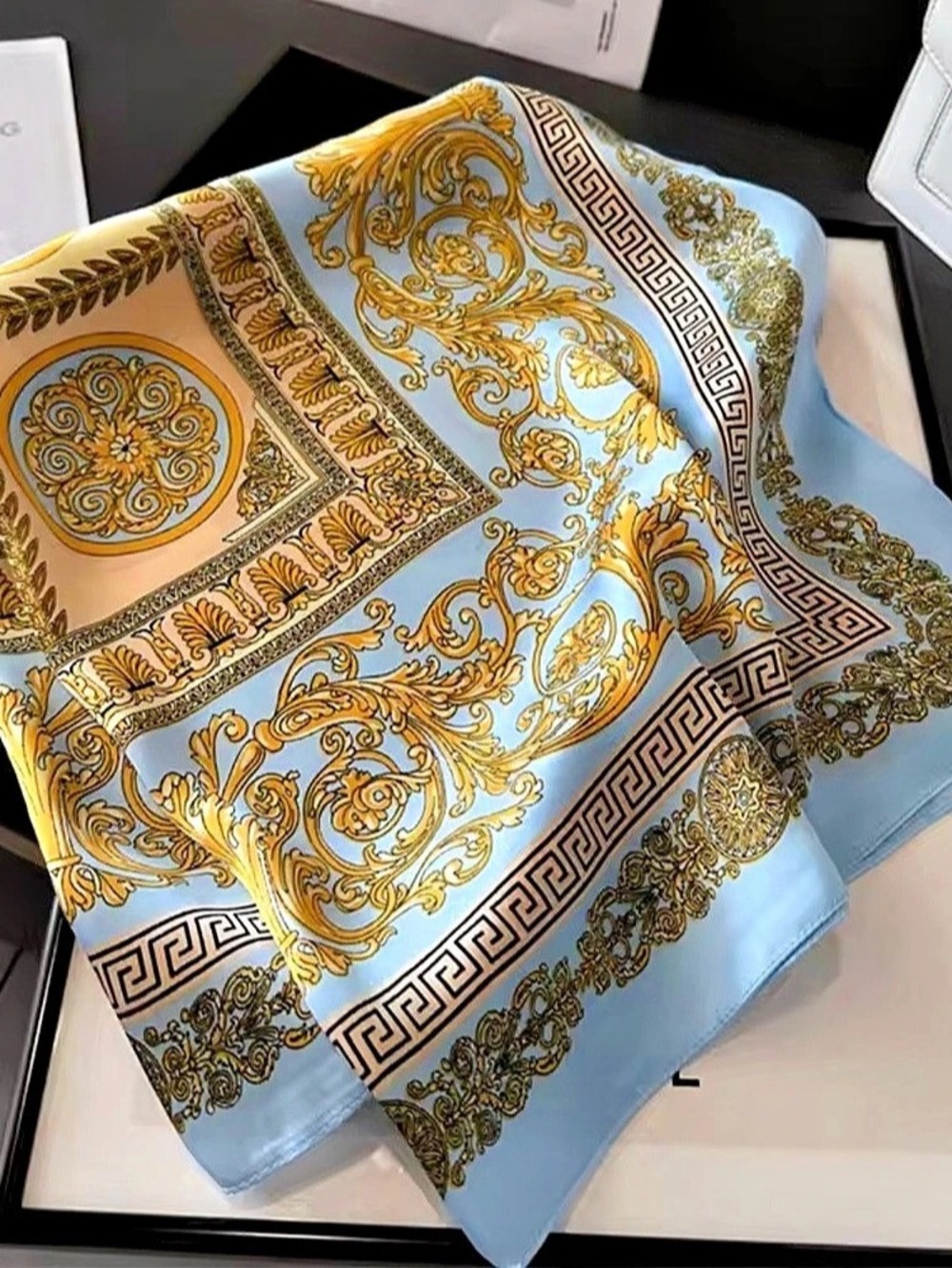 New Silk Square Foulard Paisley Blue & Gold